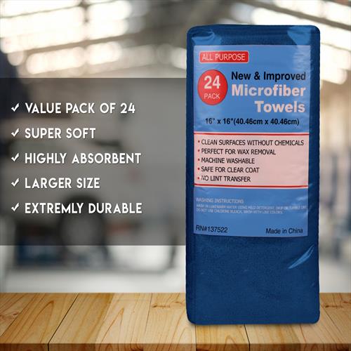 24 Pack Professional Grade 16"x 16" Microfiber Towel
