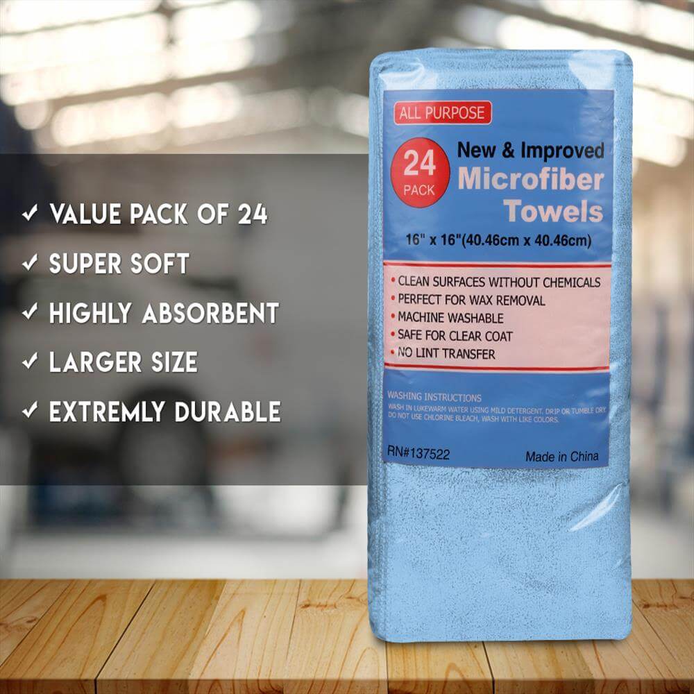 24 Pack Professional Grade 16"x 16" Microfiber Towel