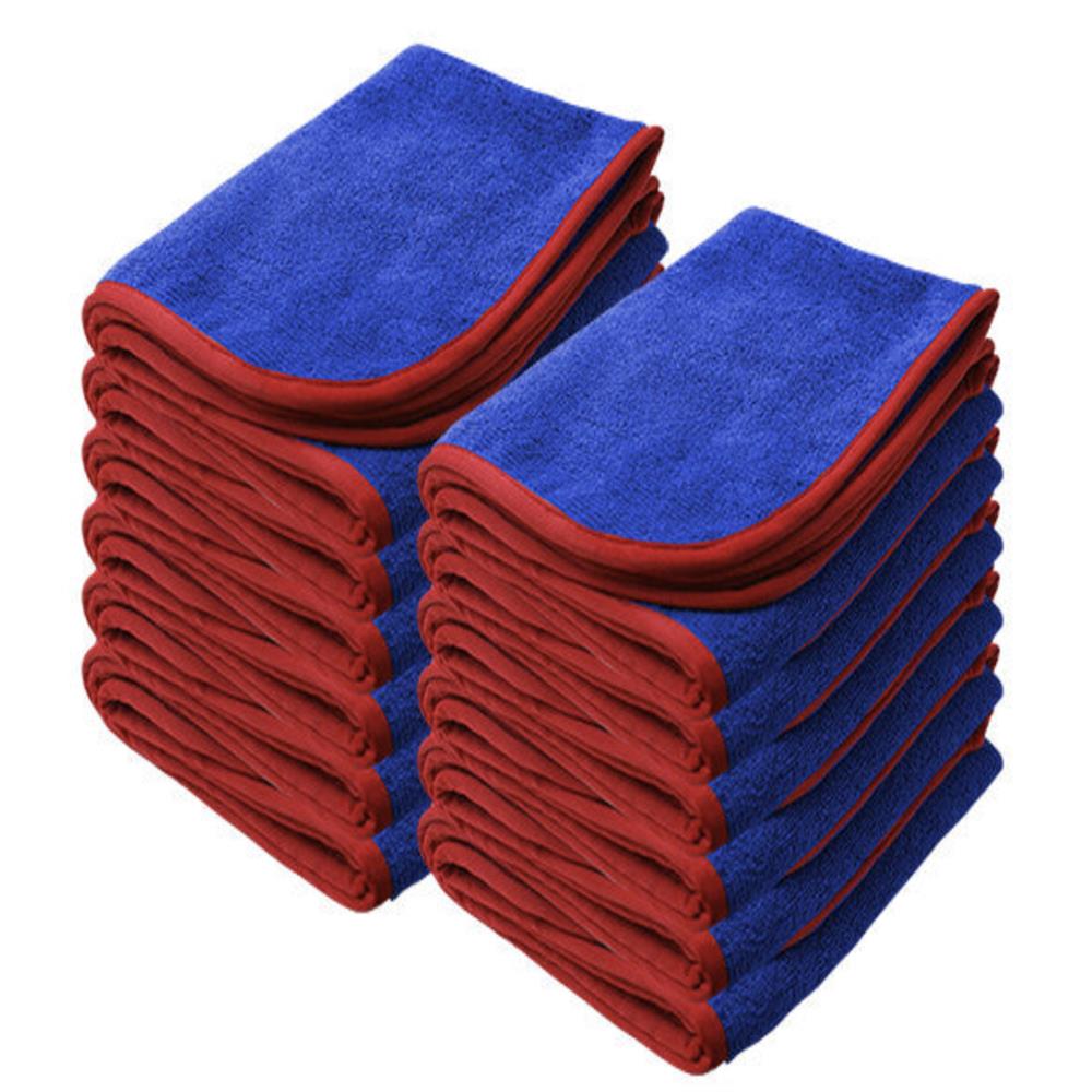 15"x 24" Royal Blue Regular Microfiber Towel With Red Trim