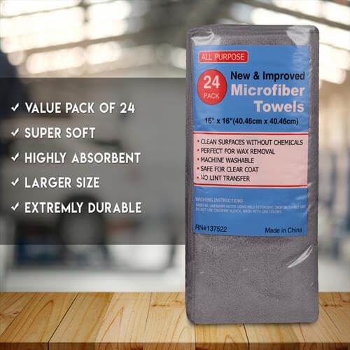 24 Pack Professional Grade 16"x 16" Microfiber Towel